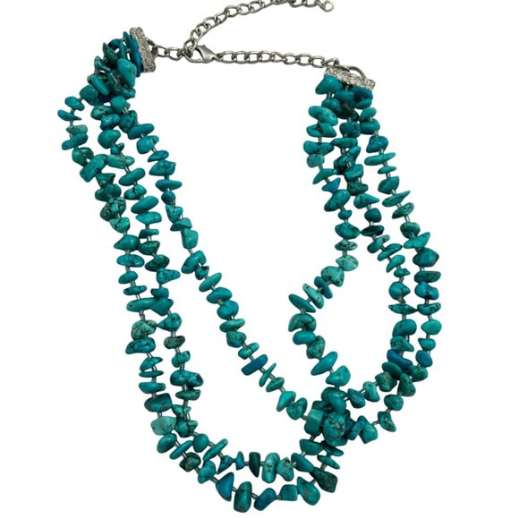 Multi-Strand Faux Turquoise Chip Bead Necklace Boho Southwestern Statement - Picture 2 of 10
